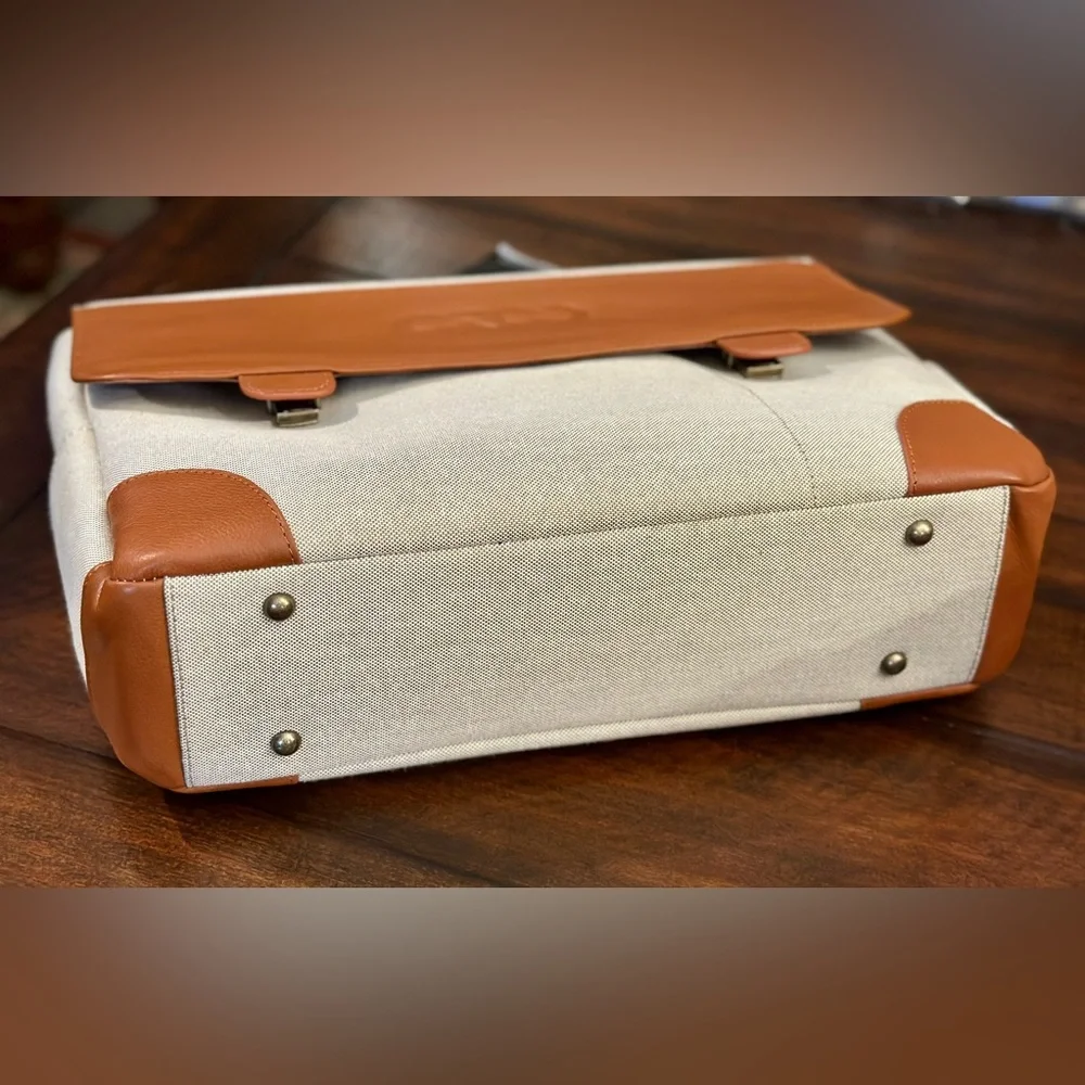 Bellino Russo Leather/Canvas Laptop Briefcase with Shoulder Strap (Company Logo)